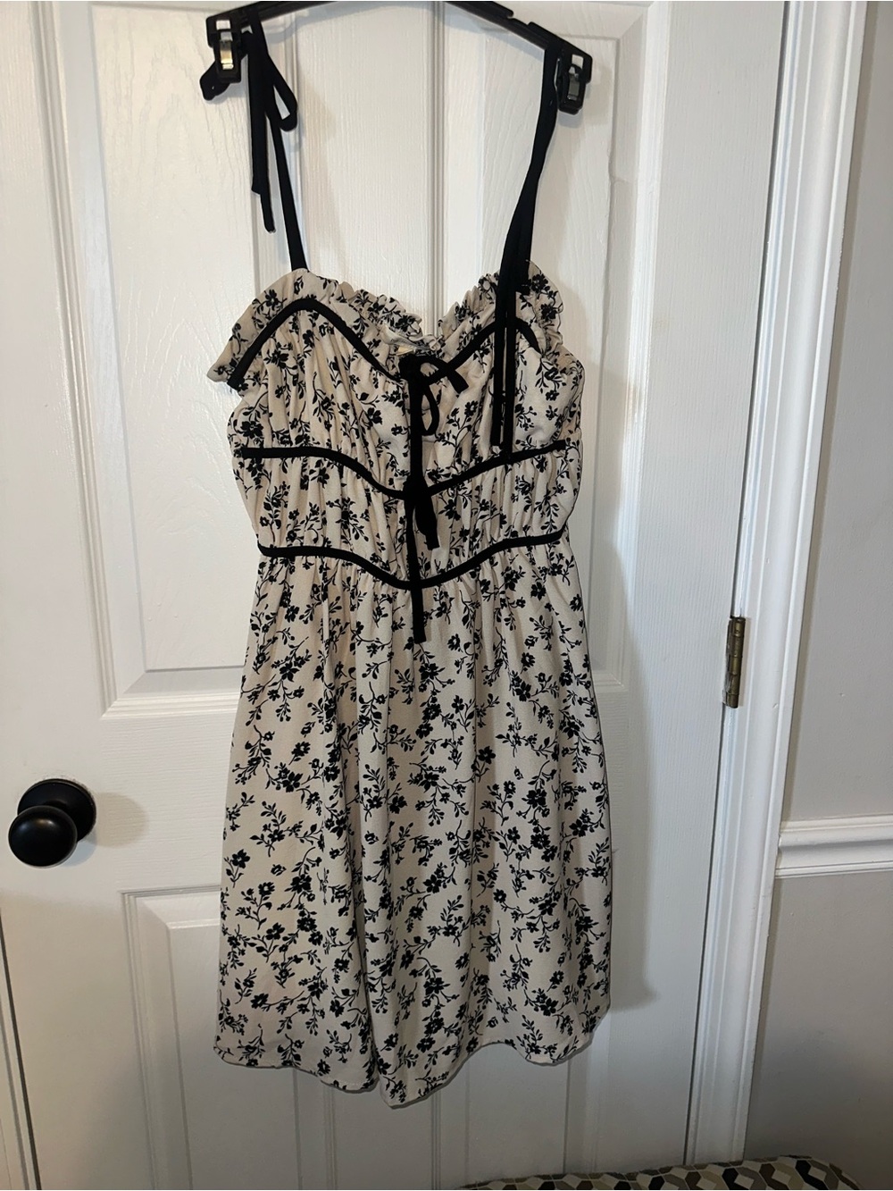 Black Floral Mini Sundress with Tie Straps